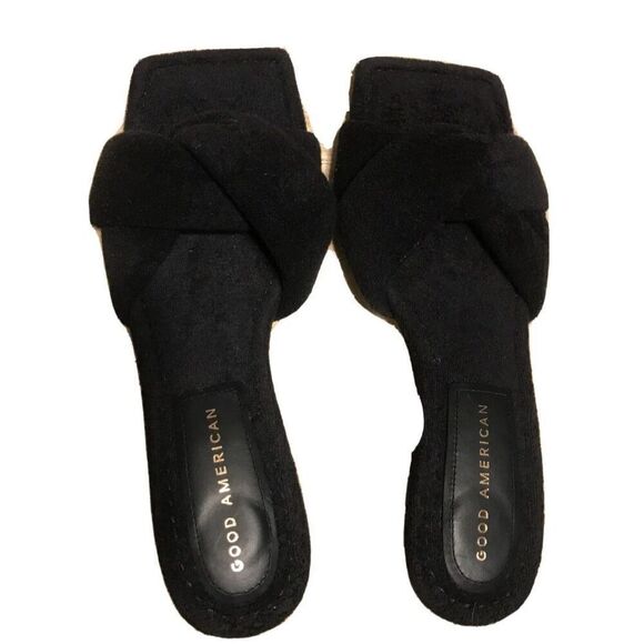 Good American Black Terry Slip On Square  Toe Kickstand Heel  NEW - Picture 2 of 5